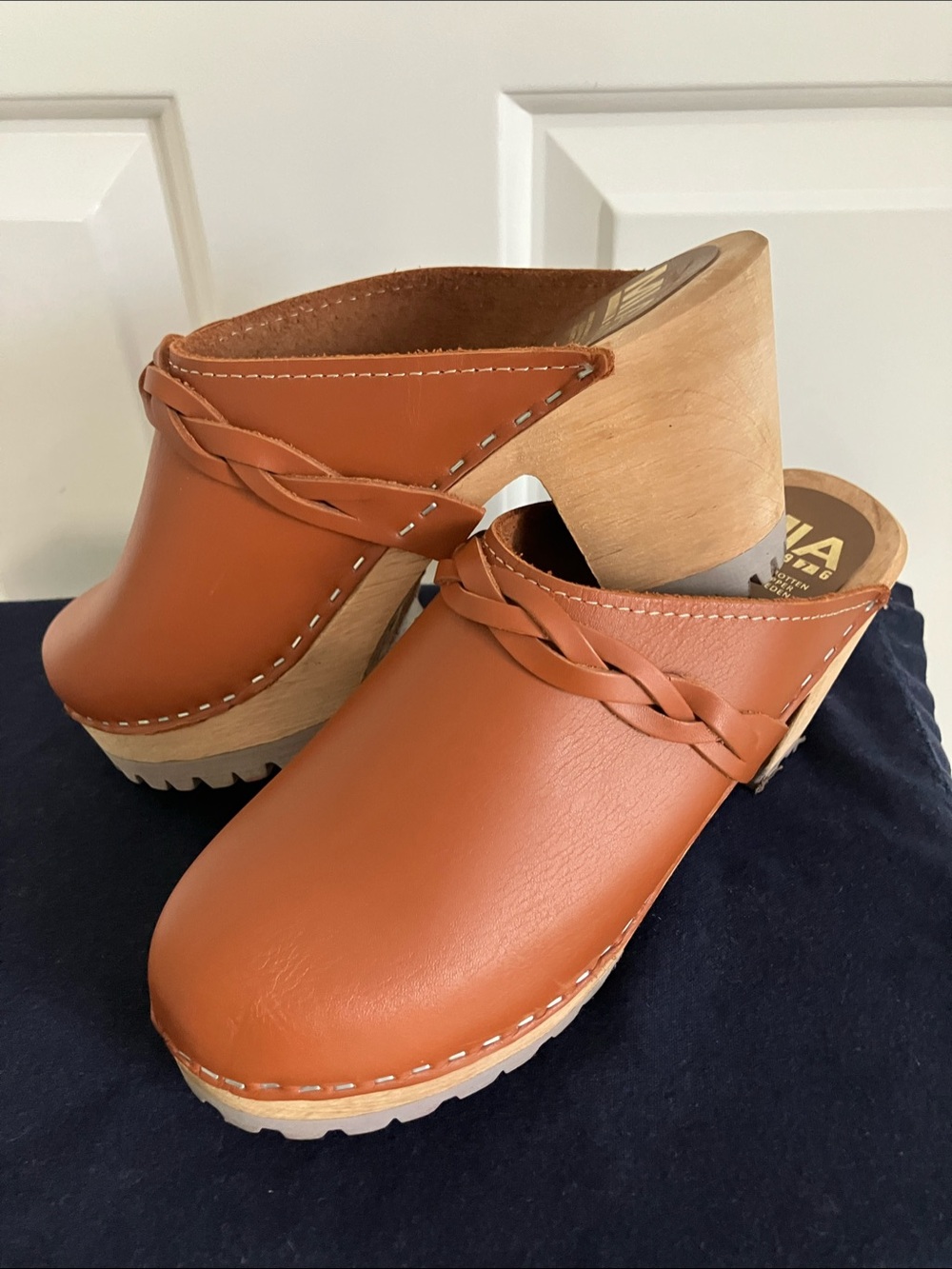 MIA Braided Leather Clog Mules in Cognac Brown